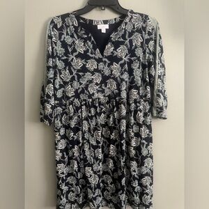 J Jill Blue Floral Boho dress w/ pockets 3/4 sleeves Petite XS